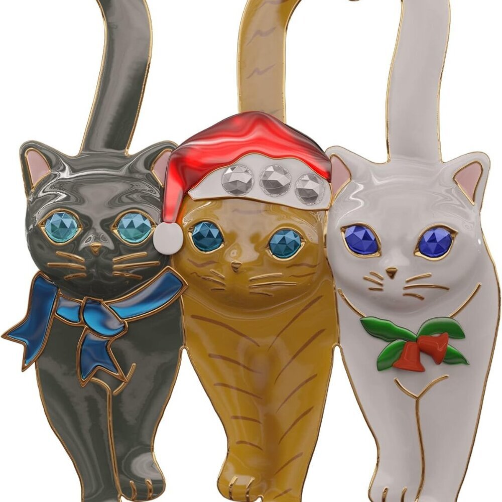 Christmas Holiday Triple Cat Charm Brooch Pin Cute Animal Enamel Pin